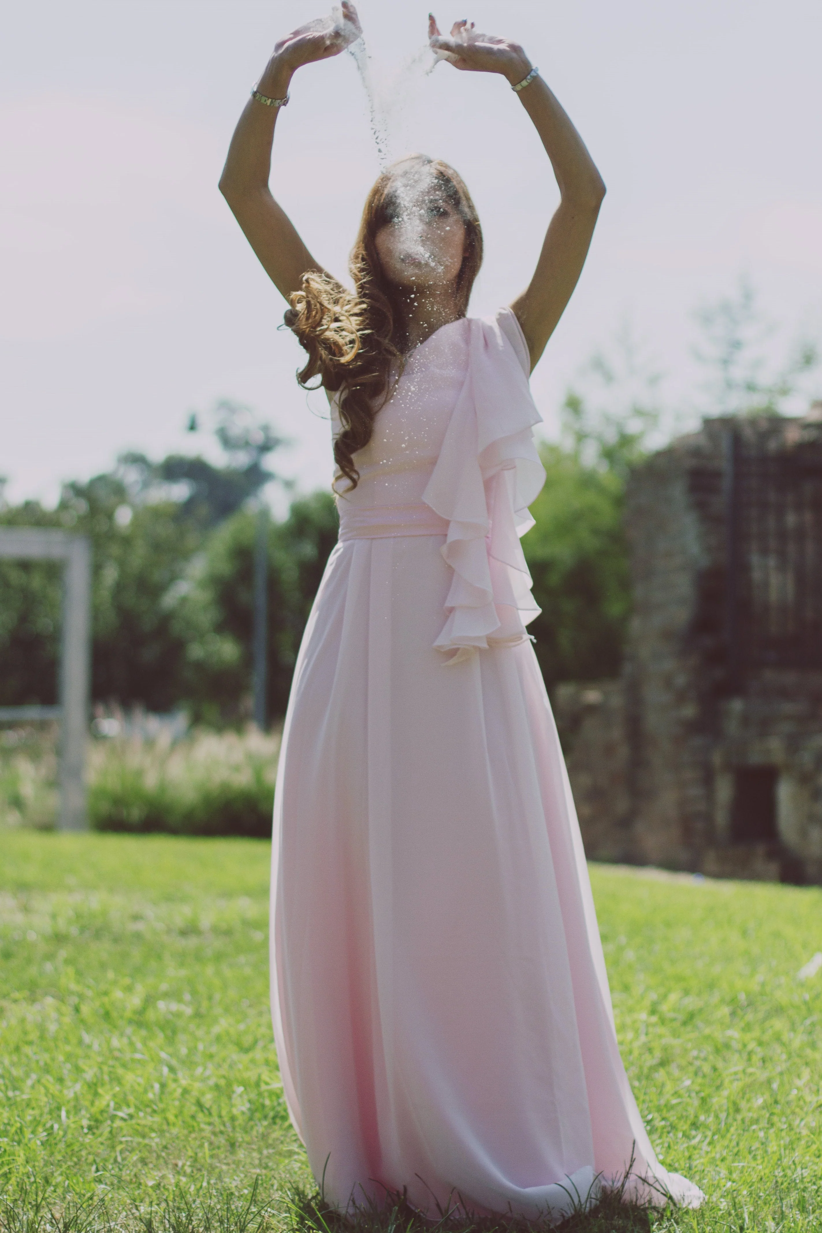 A-line One-shoulder Floor Length Chiffon Hanging Ribbon Prom Dress - Image 5