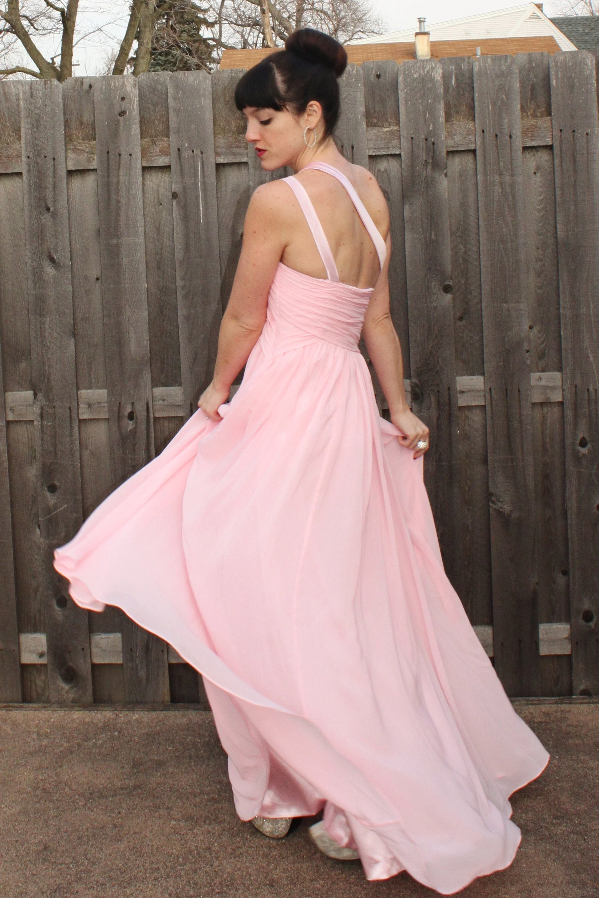A-line One-shoulder Floor Length Chiffon Paillette Backless Prom Dress - Image 2