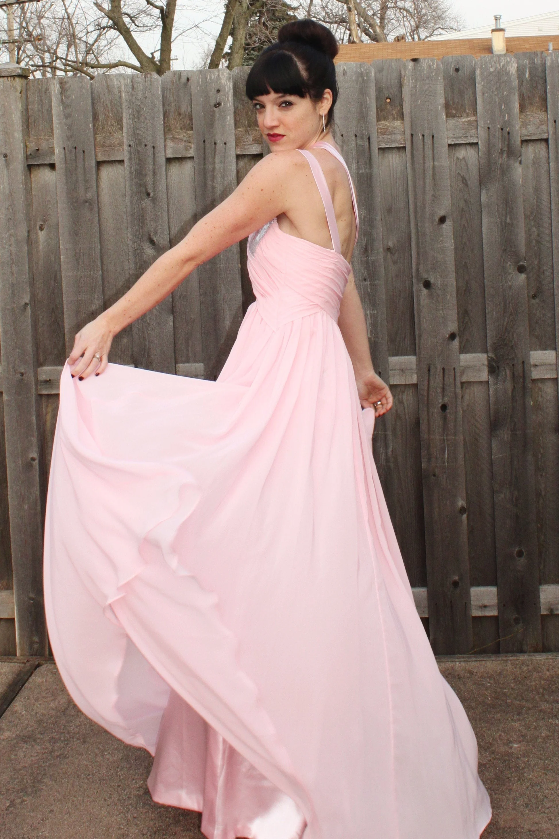 A-line One-shoulder Floor Length Chiffon Paillette Backless Prom Dress - Image 3
