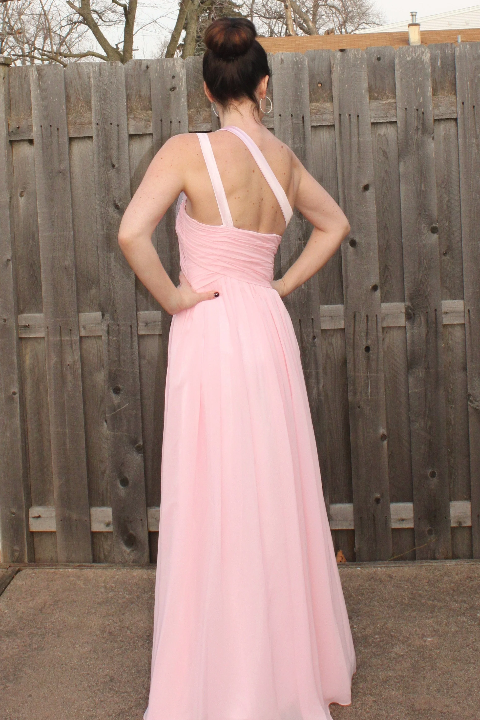 A-line One-shoulder Floor Length Chiffon Paillette Backless Prom Dress - Image 4