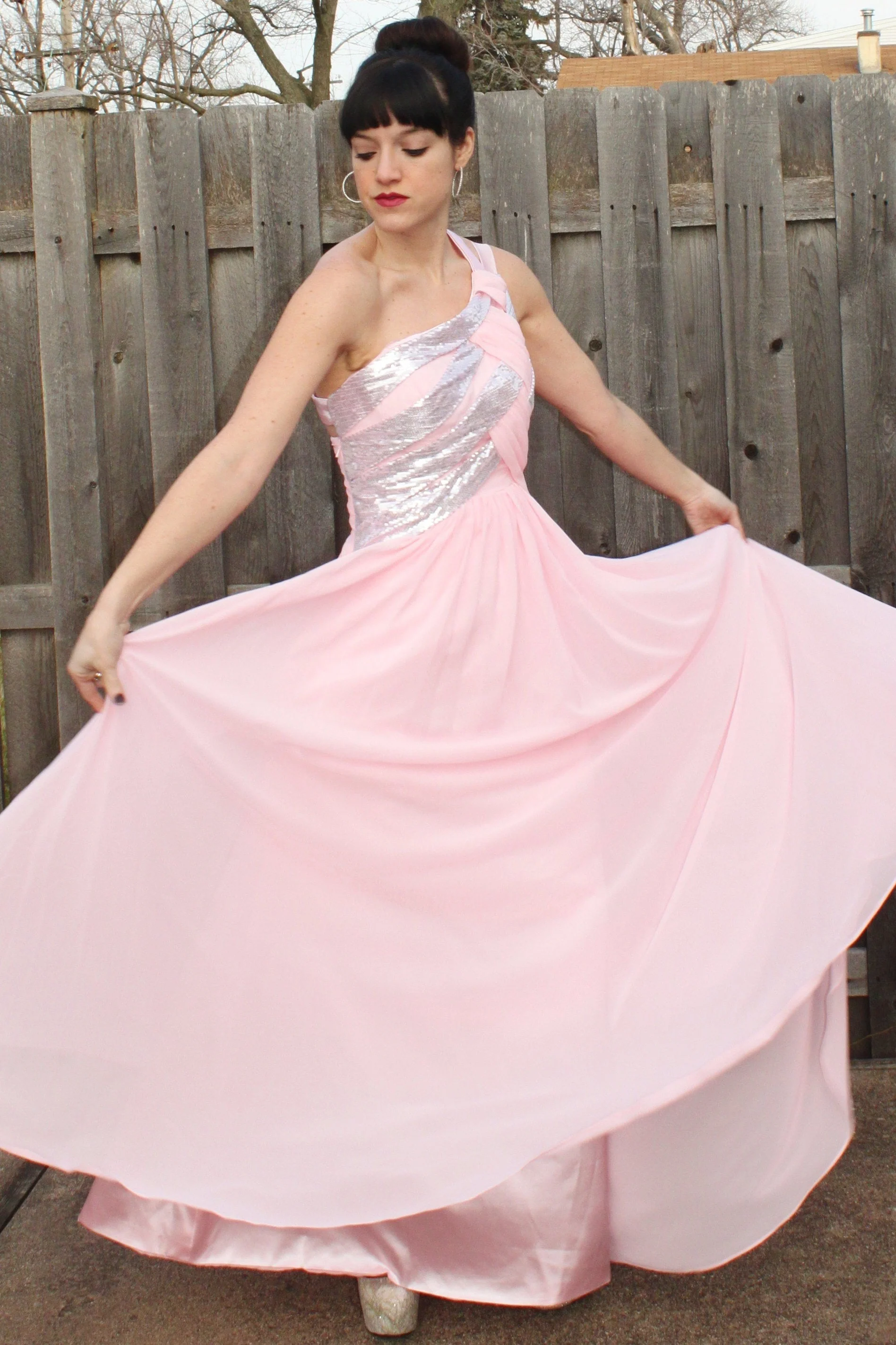 A-line One-shoulder Floor Length Chiffon Paillette Backless Prom Dress - Image 5
