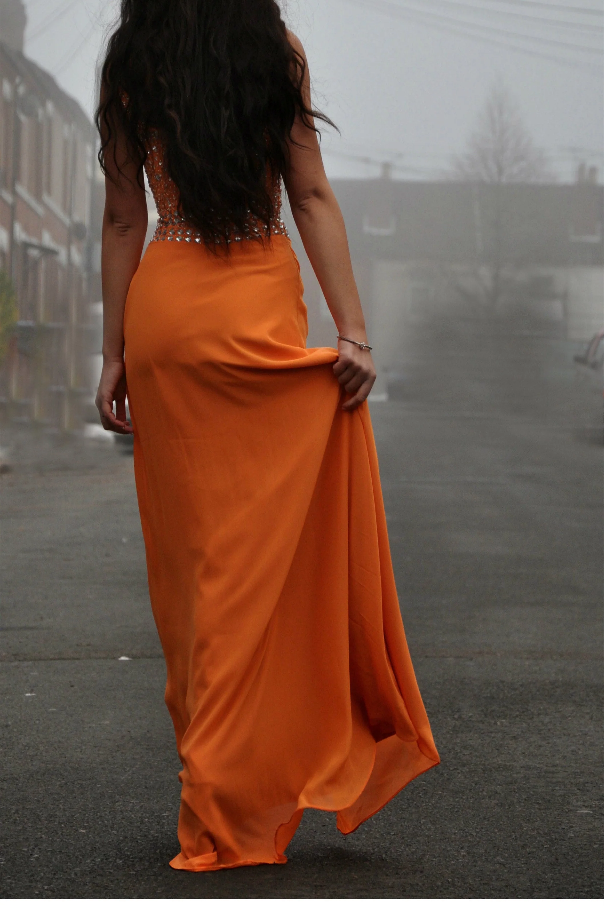 A-line One-shoulder Floor Length Chiffon Rhinestone Prom Dress - Image 2