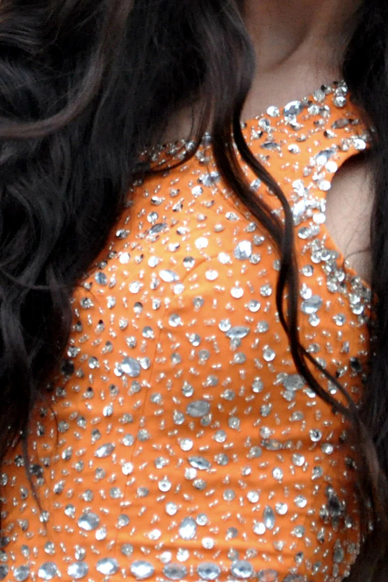 A-line One-shoulder Floor Length Chiffon Rhinestone Prom Dress - Image 3