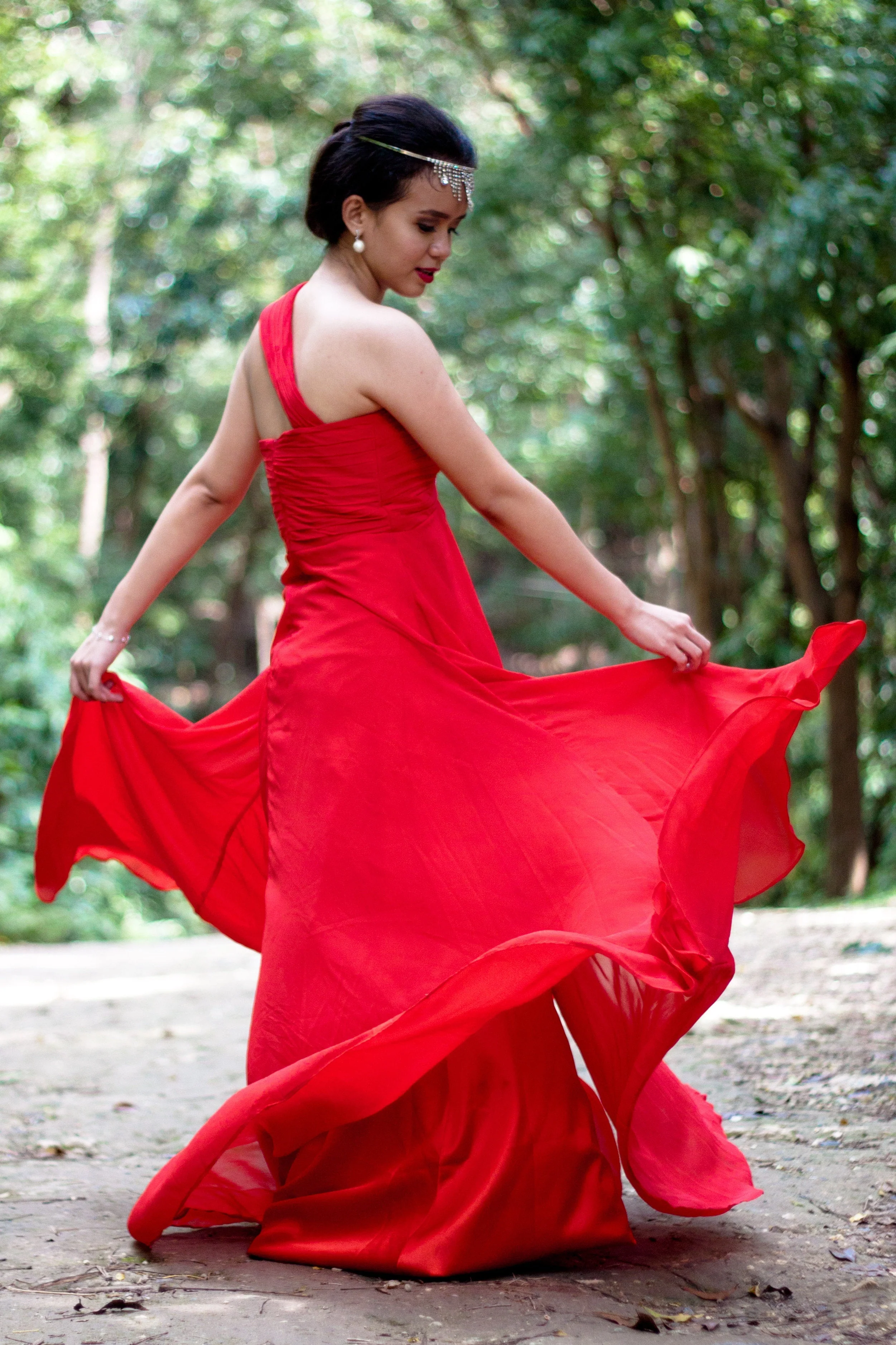 A-line One-shoulder Floor Length Chiffon Rhinestone Prom Dress - Image 10