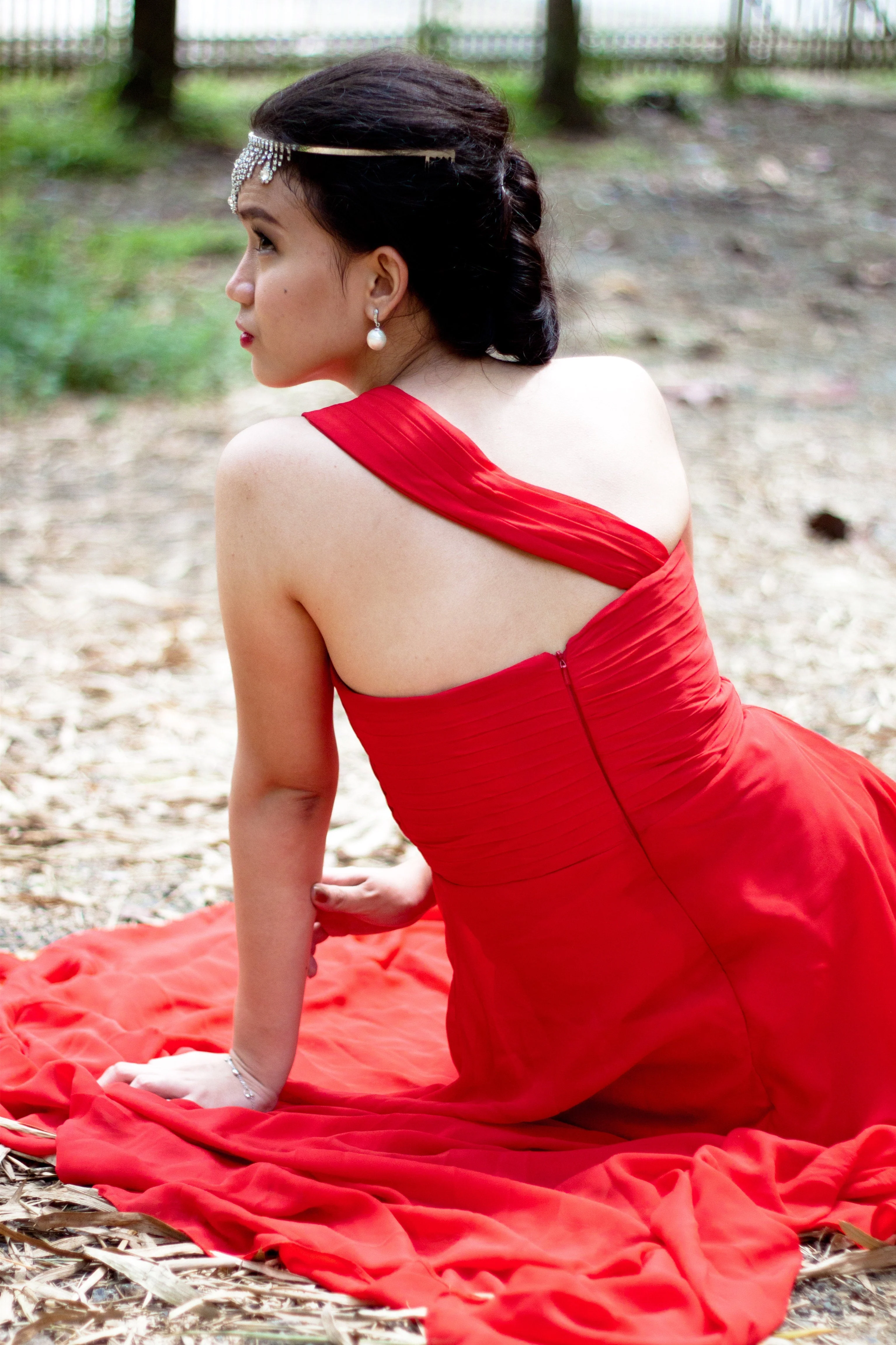 A-line One-shoulder Floor Length Chiffon Rhinestone Prom Dress - Image 2