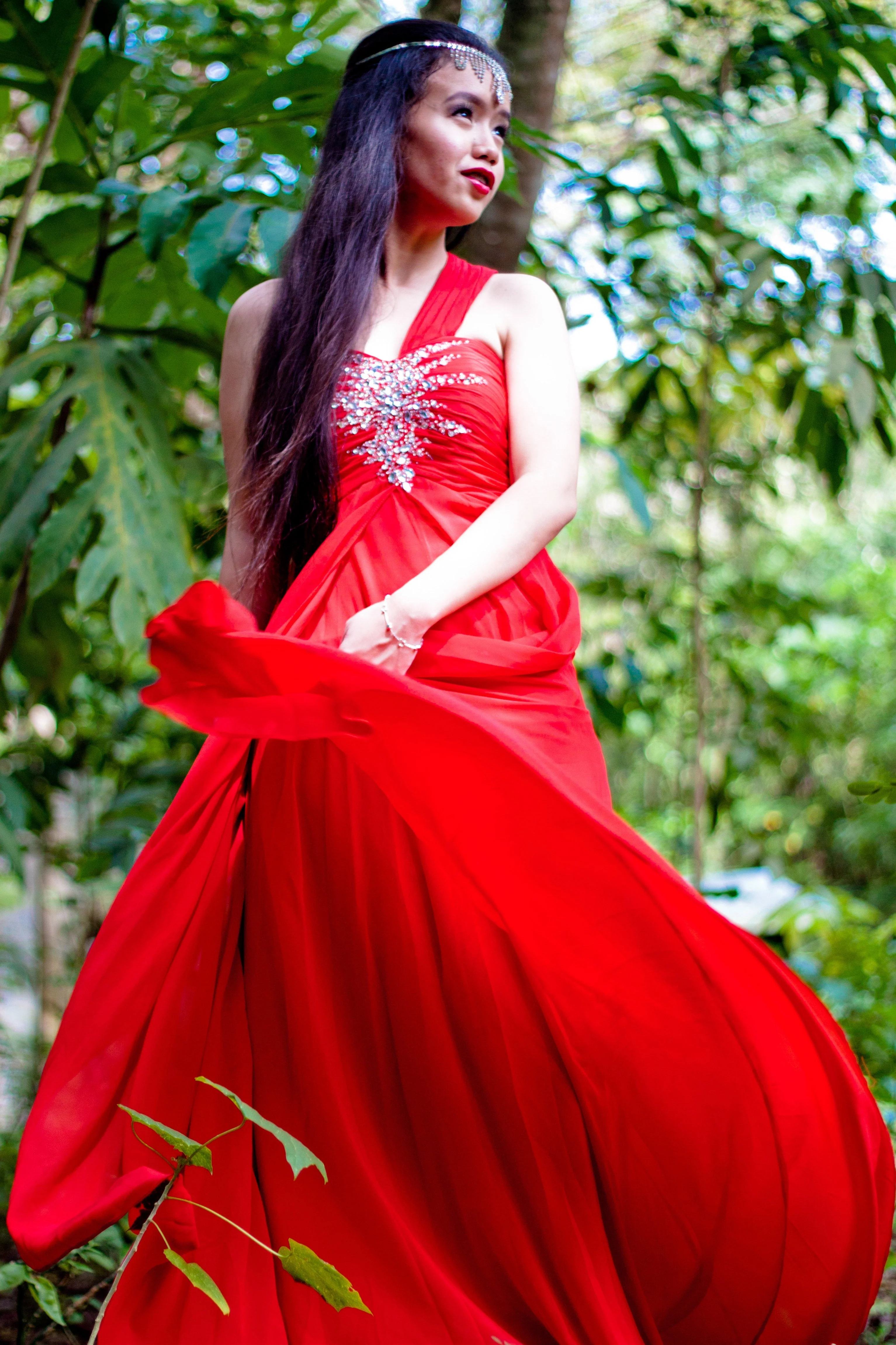 A-line One-shoulder Floor Length Chiffon Rhinestone Prom Dress - Image 3