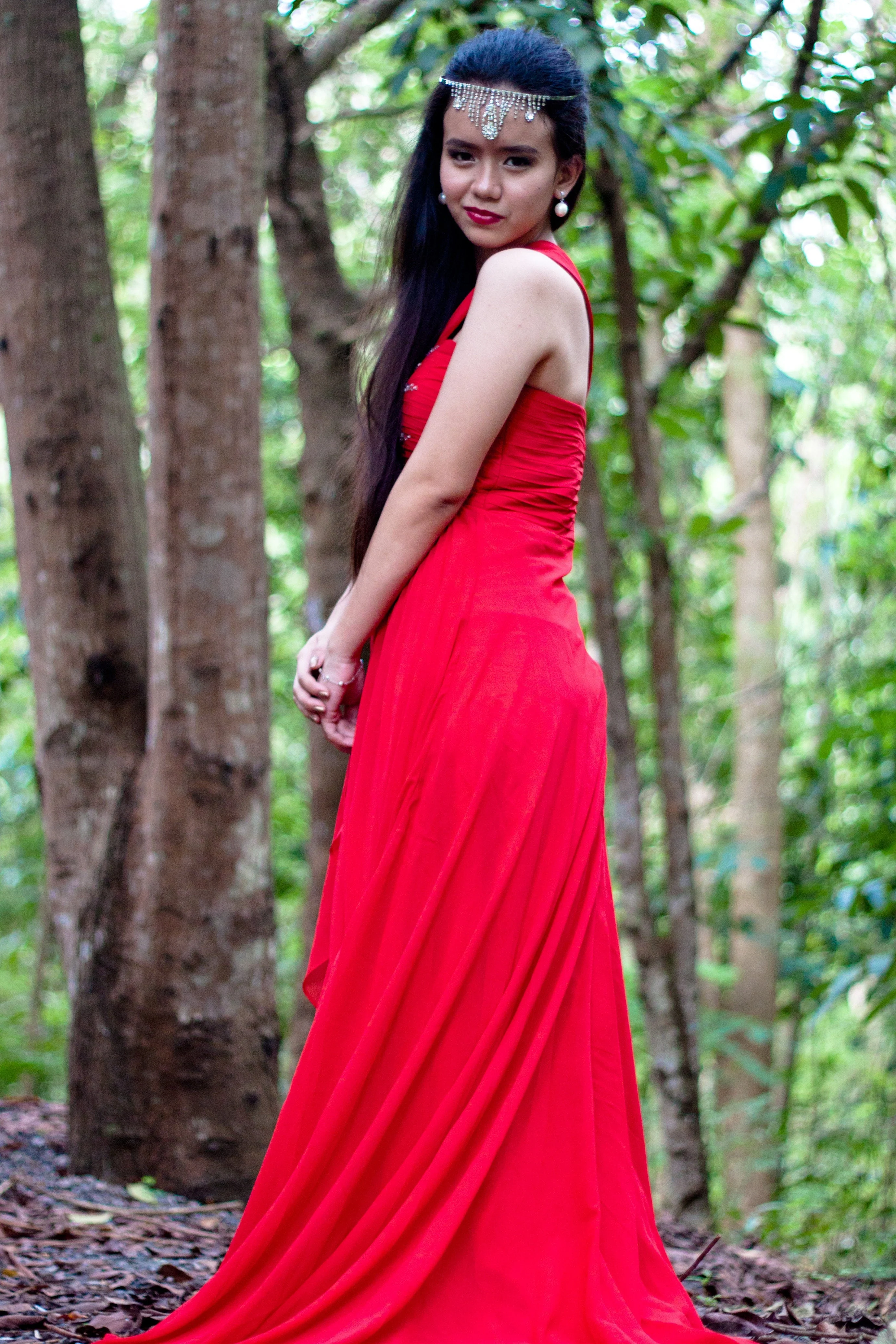 A-line One-shoulder Floor Length Chiffon Rhinestone Prom Dress - Image 4