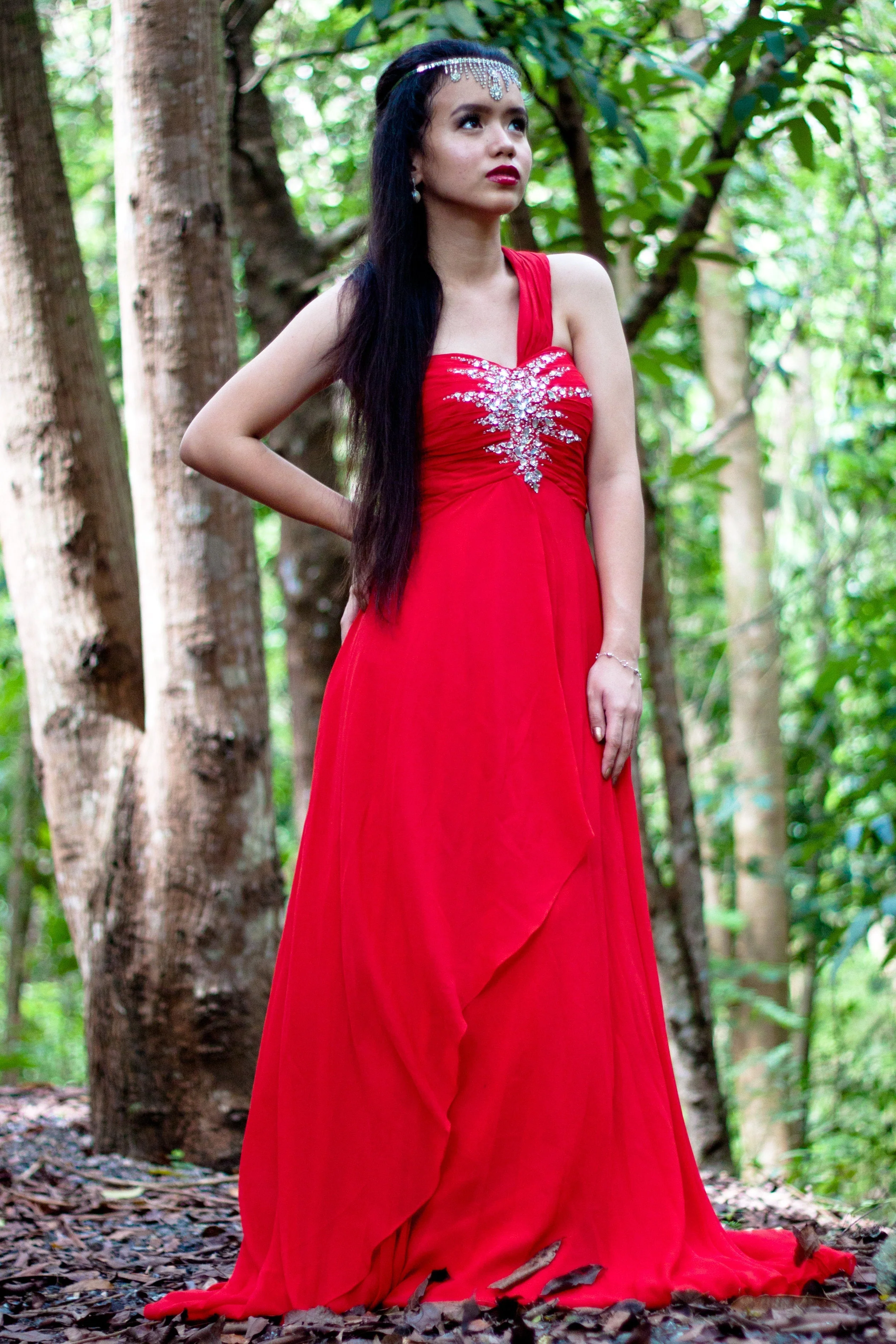 A-line One-shoulder Floor Length Chiffon Rhinestone Prom Dress - Image 5
