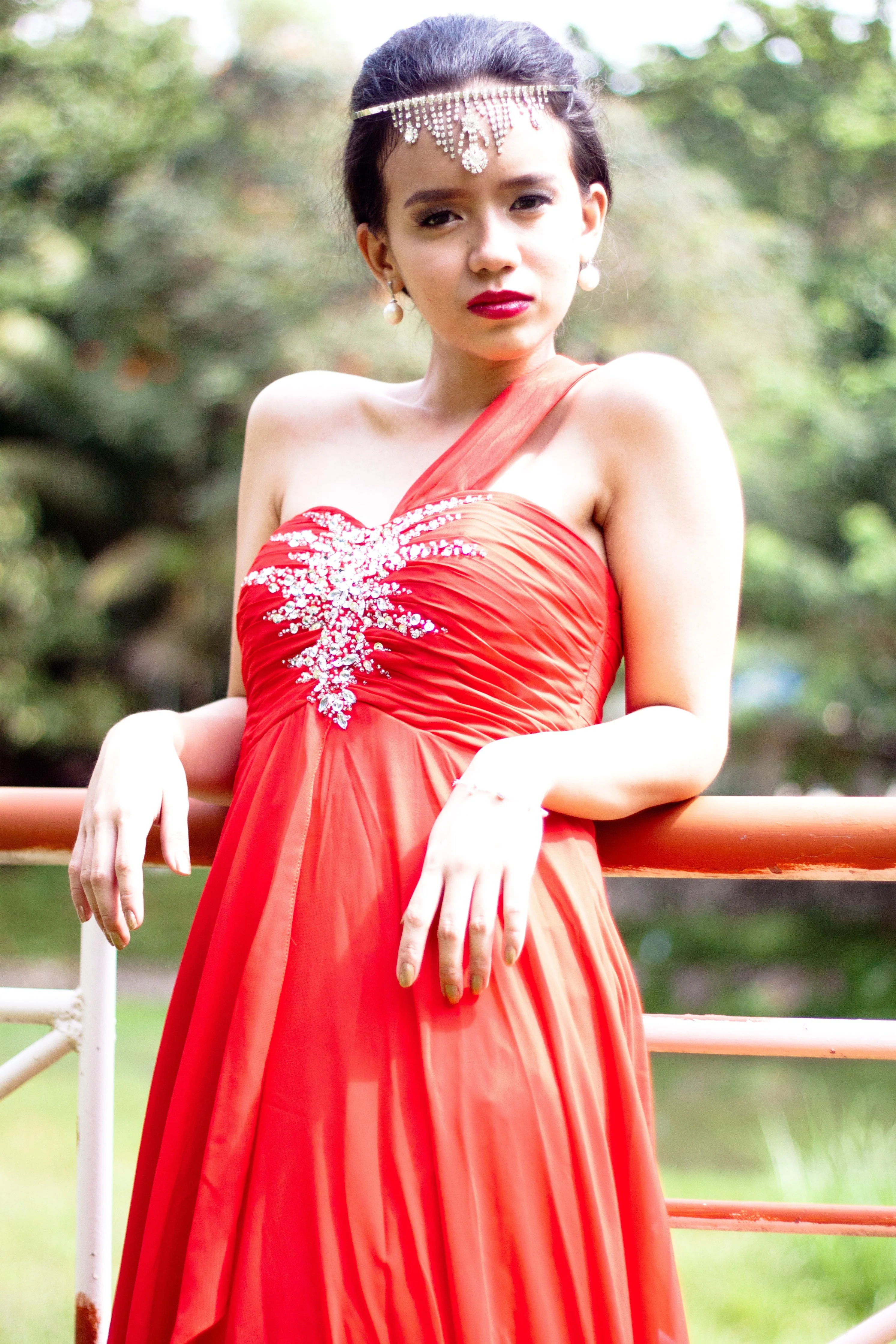 A-line One-shoulder Floor Length Chiffon Rhinestone Prom Dress - Image 6