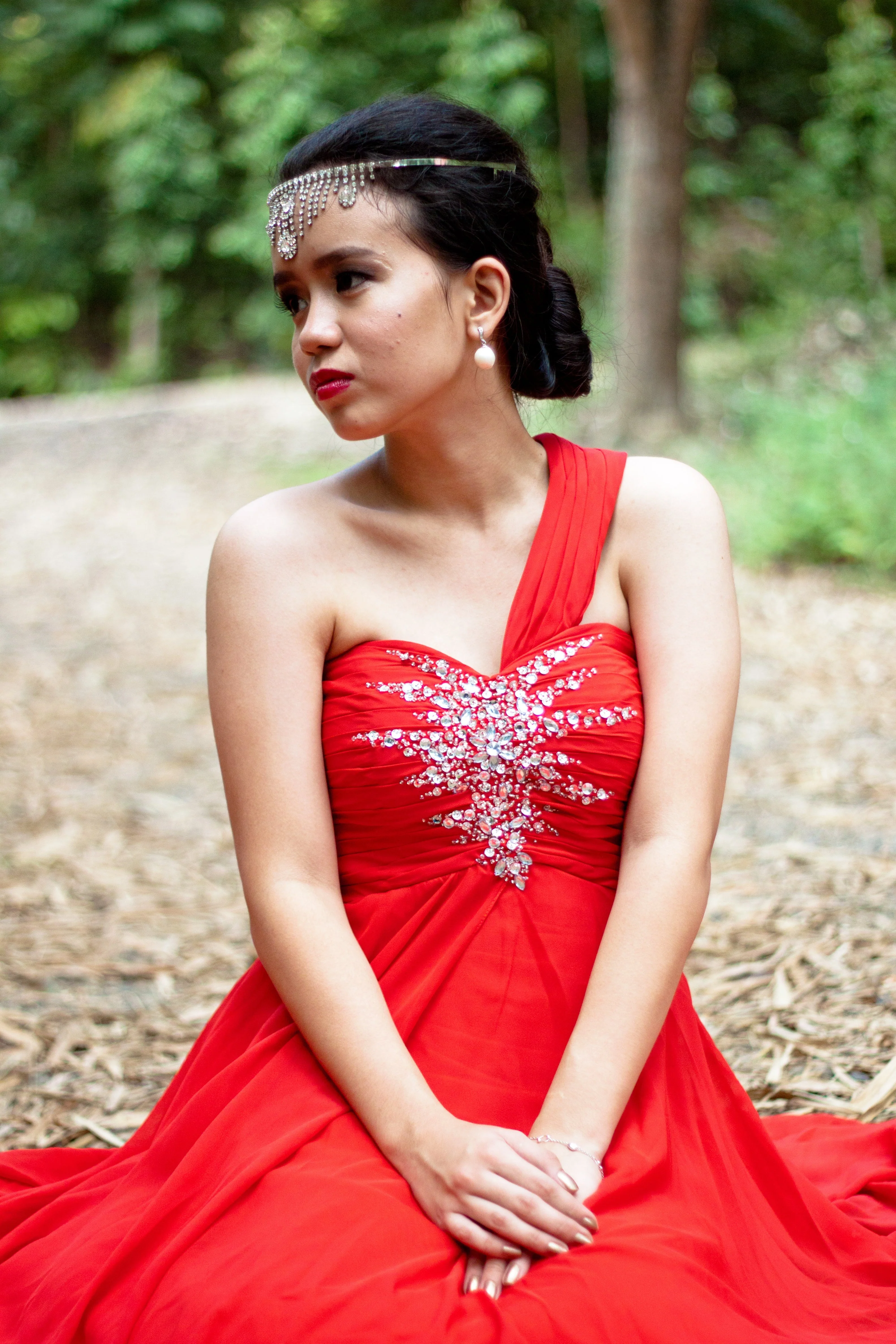 A-line One-shoulder Floor Length Chiffon Rhinestone Prom Dress - Image 9