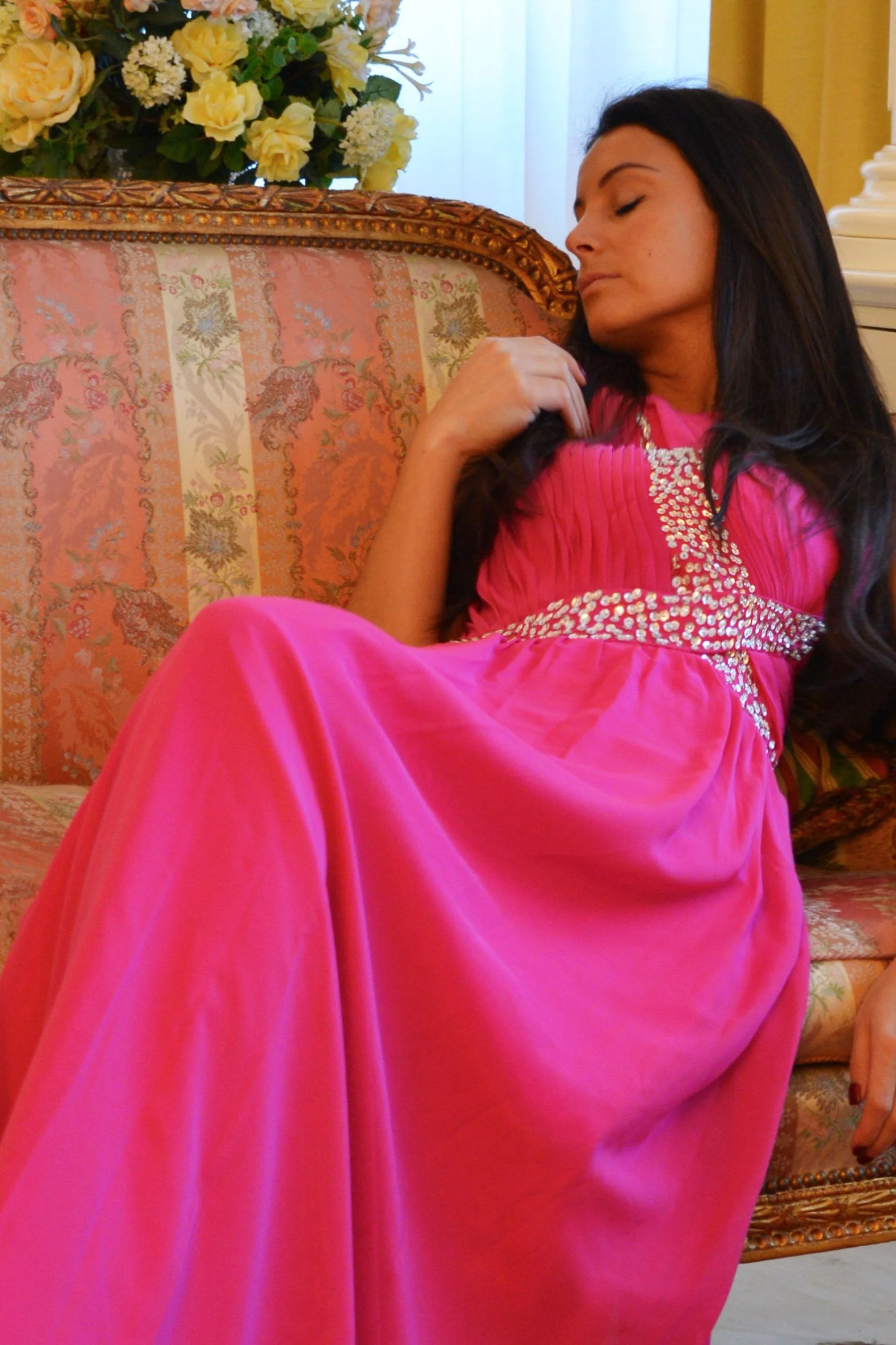 A-line One-shoulder Floor Length Chiffon Rhinestone Prom Dress - Image 4