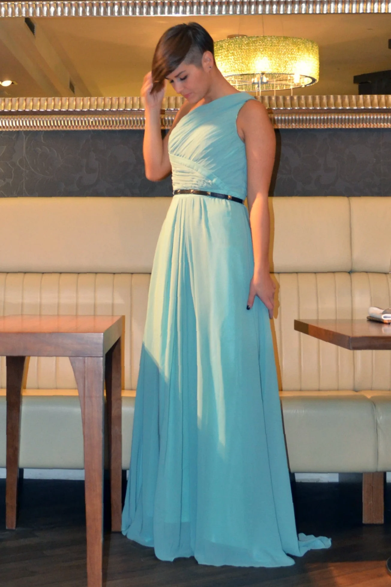 A-line One Shoulder Floor Length Sleeveless Chiffon Evening Dress - Image 10