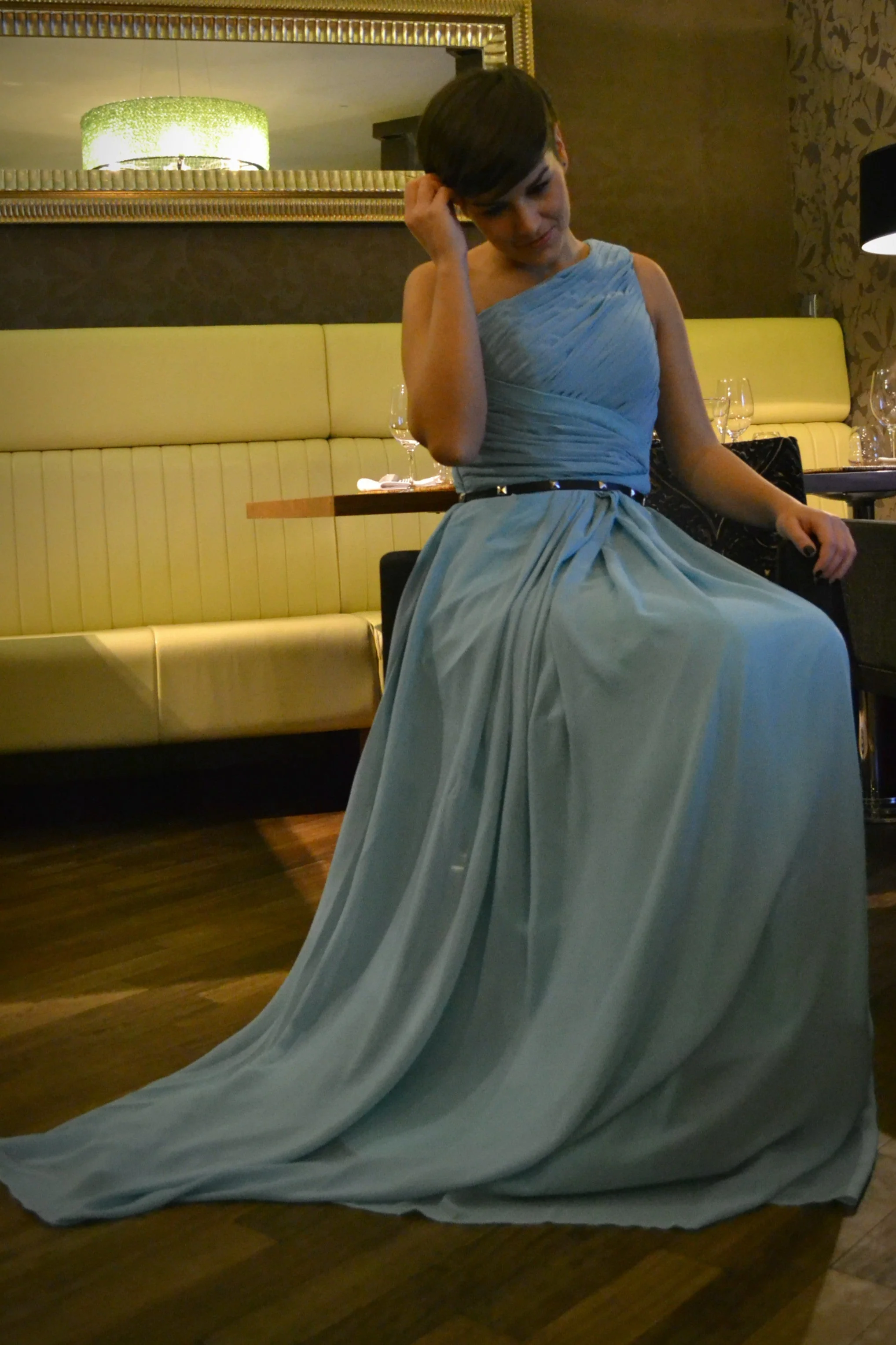 A-line One Shoulder Floor Length Sleeveless Chiffon Evening Dress - Image 5