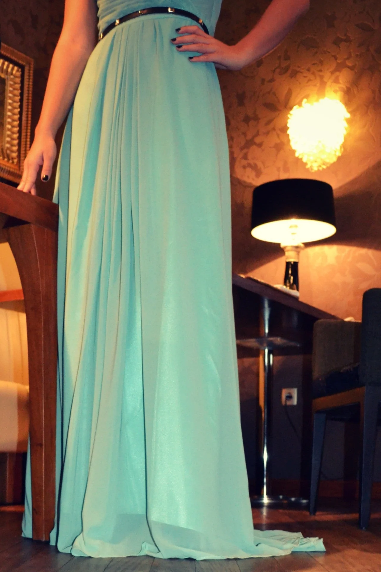 A-line One Shoulder Floor Length Sleeveless Chiffon Evening Dress - Image 6