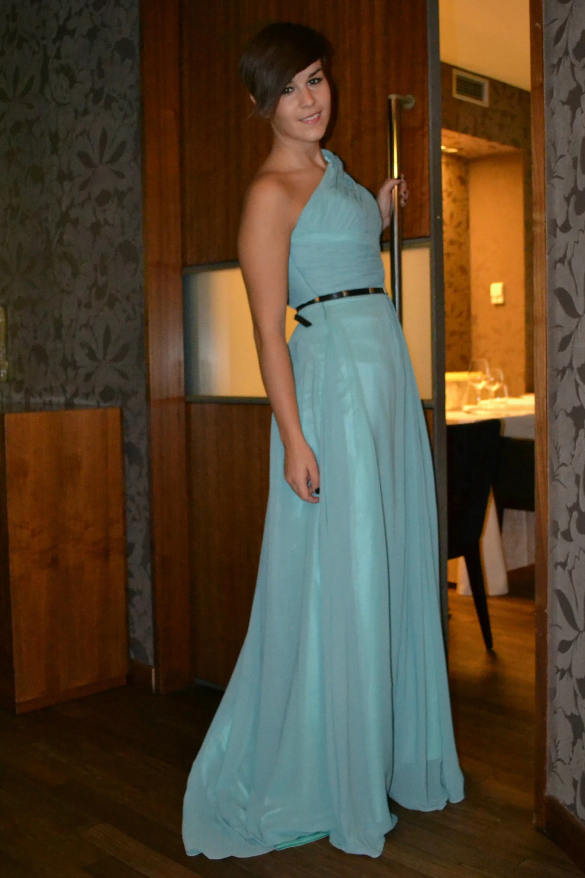 A-line One Shoulder Floor Length Sleeveless Chiffon Evening Dress - Image 8