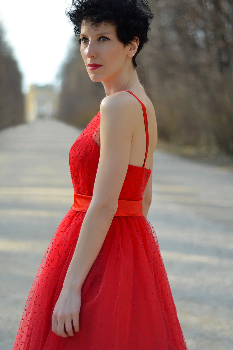 A-line One-shoulder Floor Length Sleeveless Tulle Evening Dress - Image 6