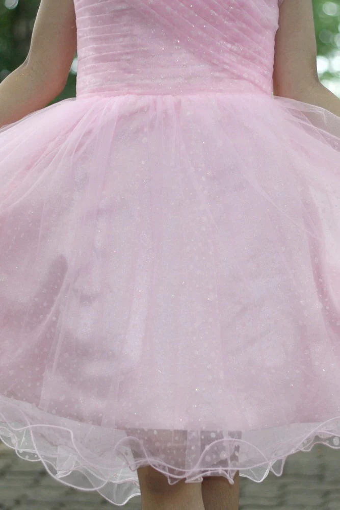 A-line One-shoulder Knee Length Tulle Handmade Flower Homecoming Dress - Image 5