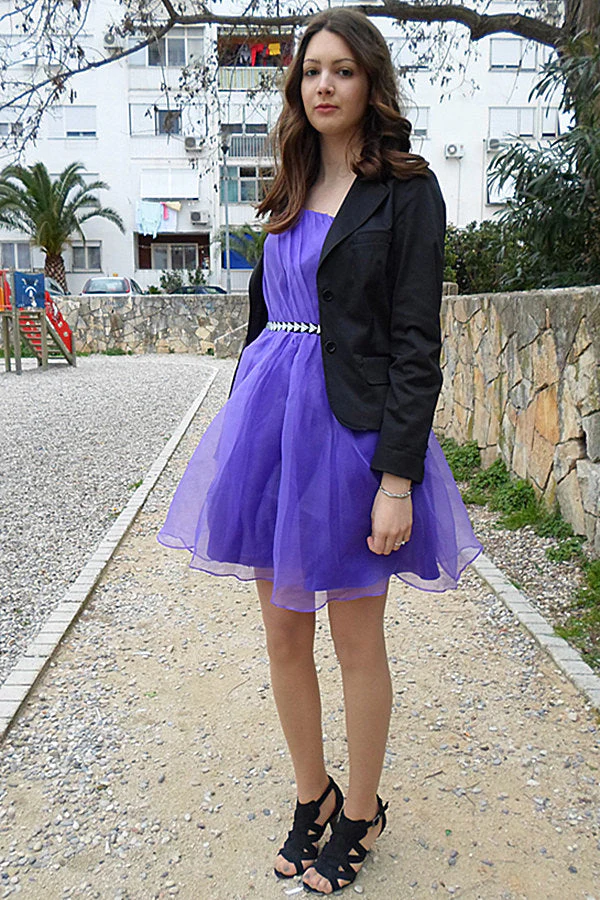 A-line One-shoulder Knee Length Tulle Rhinestone Backless Prom Dress - Image 10