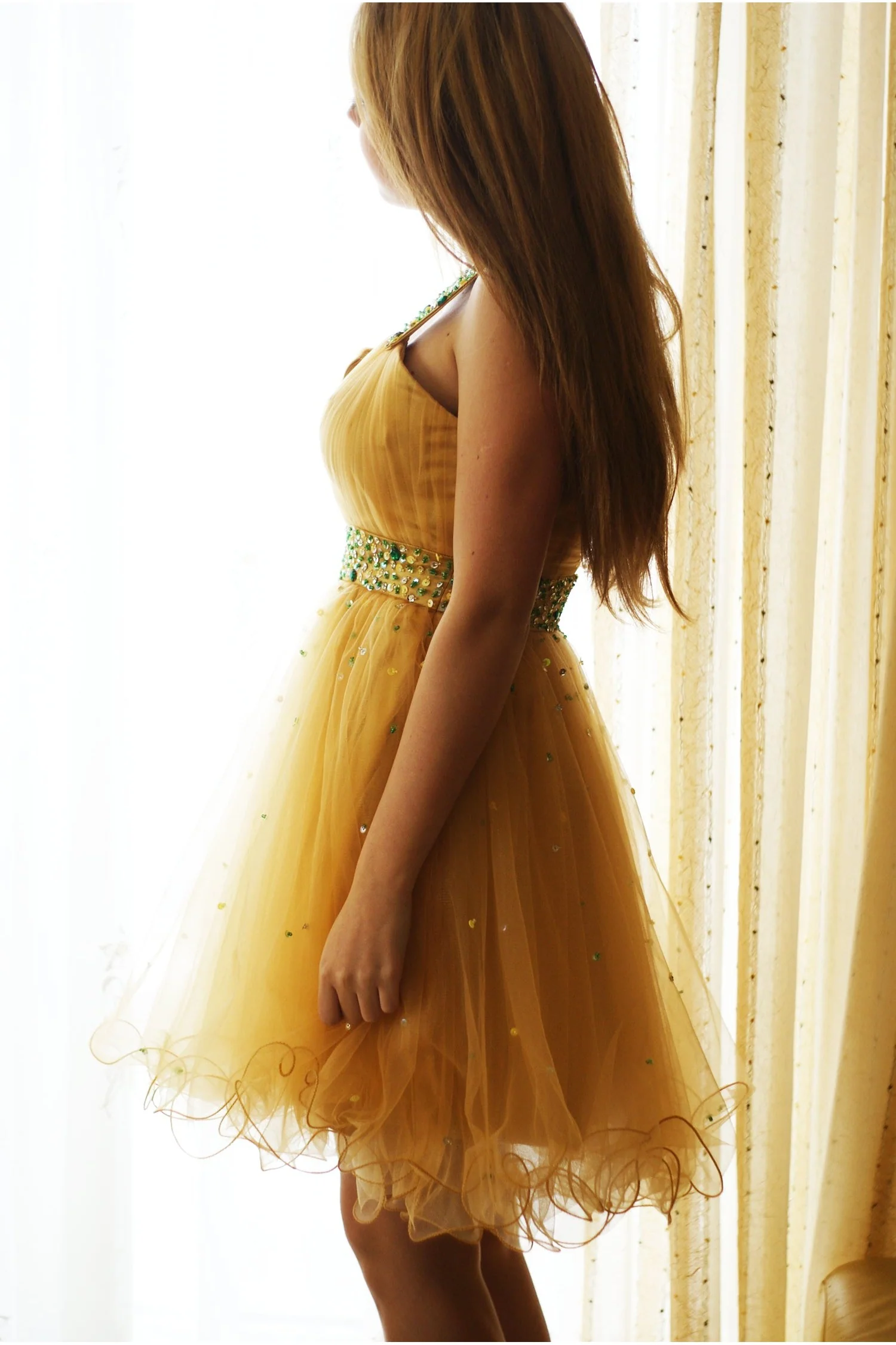 A-line One-shoulder Knee Length Tulle Rhinestone Prom Dress - Image 4