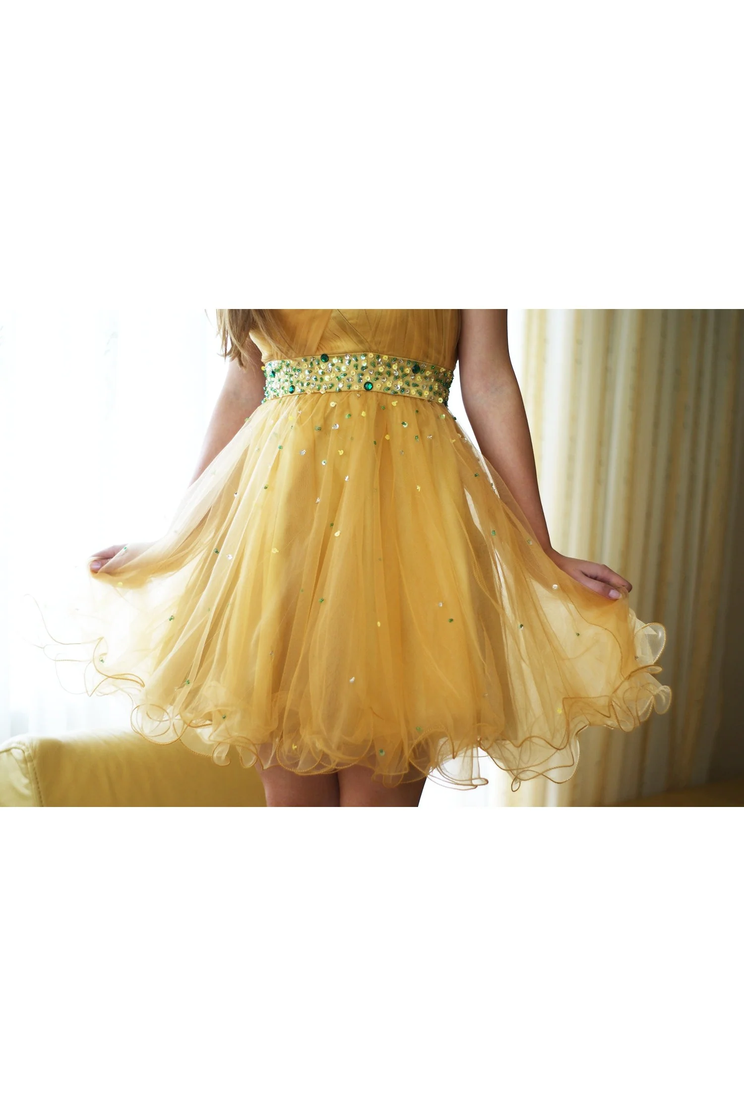 A-line One-shoulder Knee Length Tulle Rhinestone Prom Dress - Image 9
