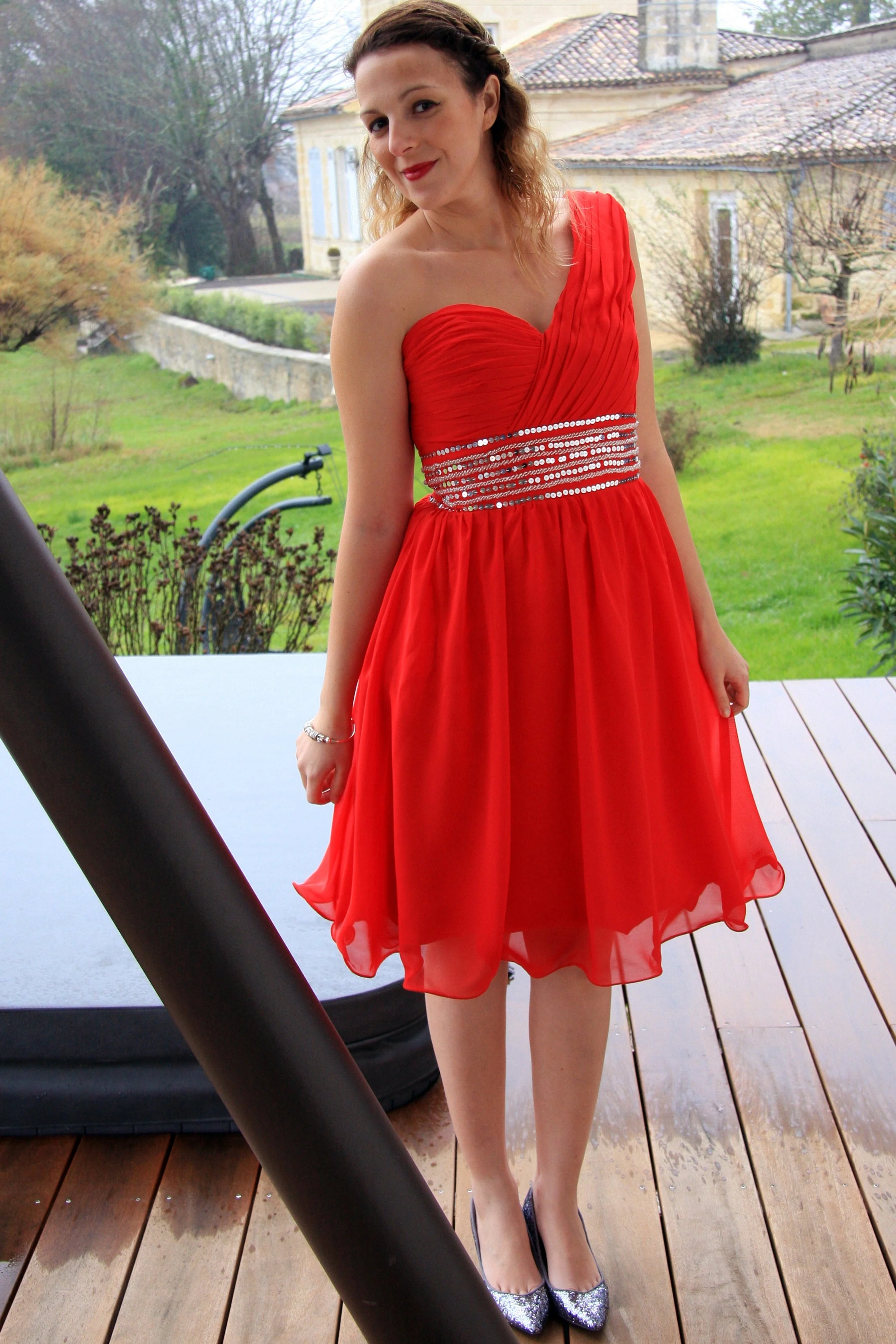 A-line One-shoulder Knee Length Tulle Spaghetti Homecoming Dress - Image 4