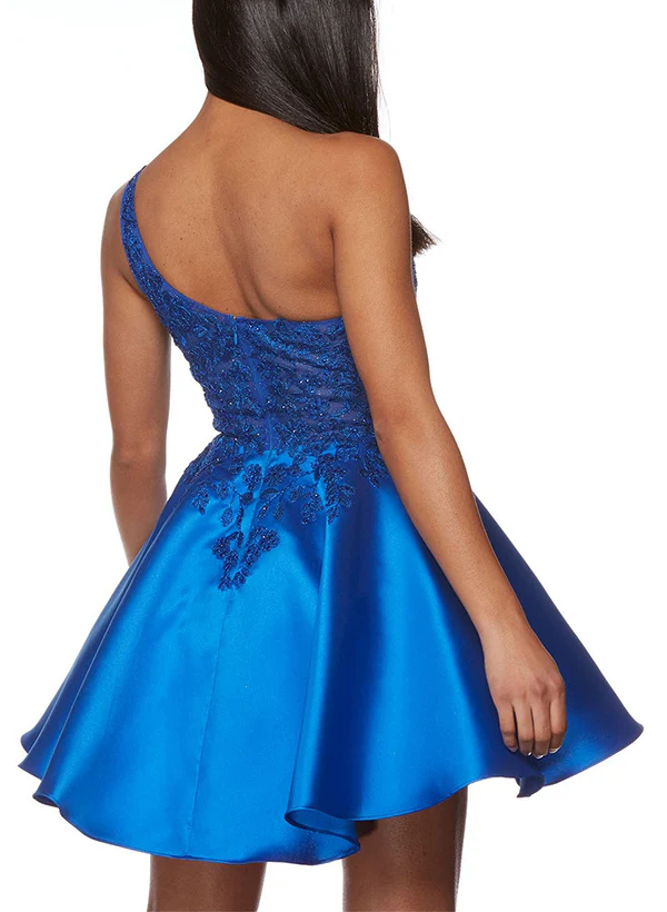 A-Line One-Shoulder Short/Mini Lace/Satin Homecoming Dresses - Image 2