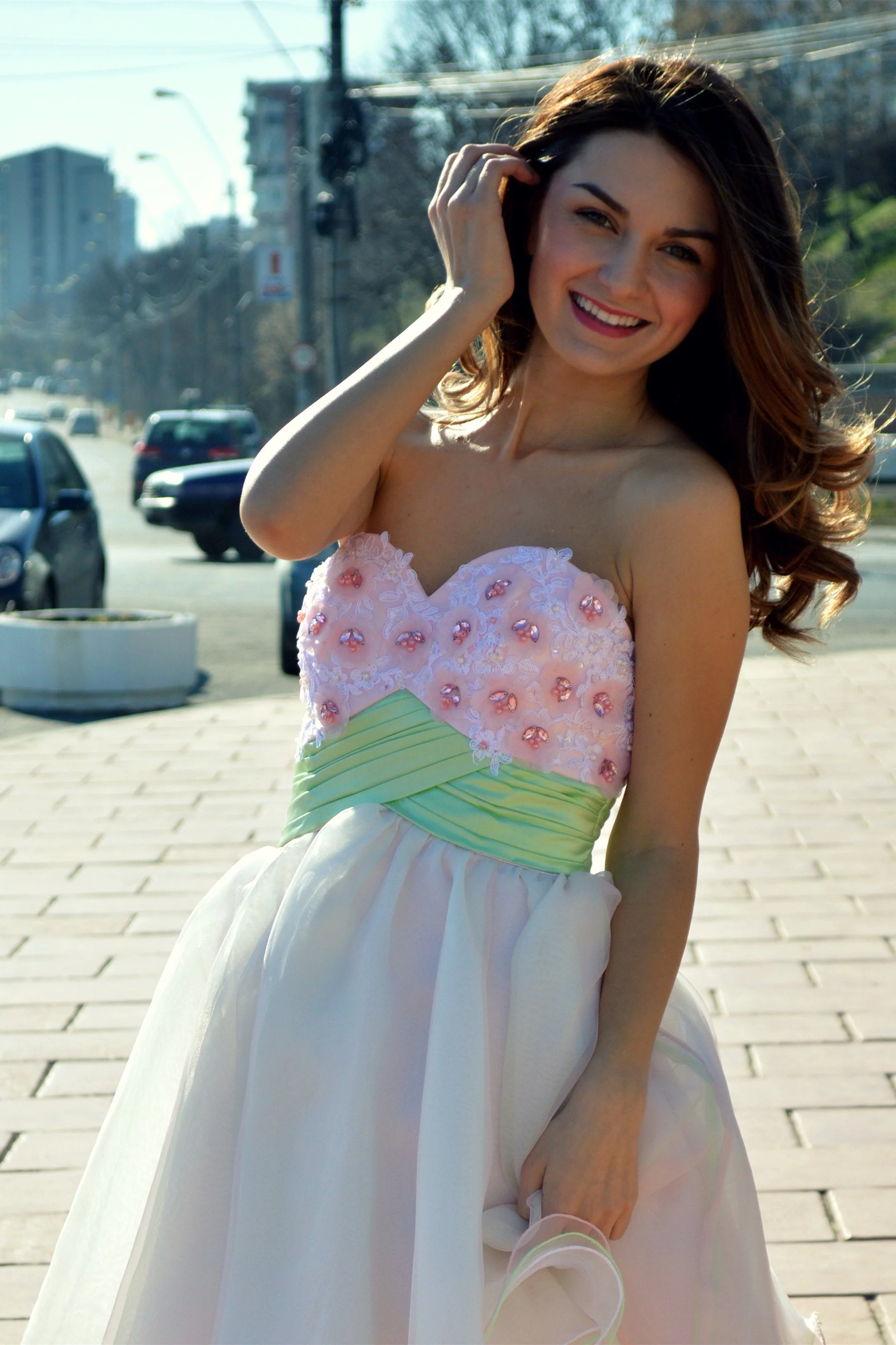 A-line One-shoulder Sweetheart Knee Length Tulle Rhinestone Homecoming Dress - Image 7