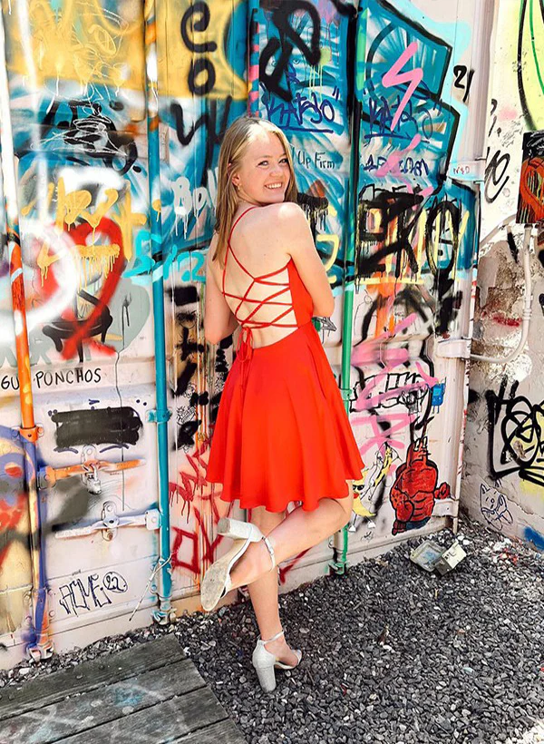 A-Line/Princess Cowl Neck Spaghetti Straps Sleeveless Chiffon Short/Mini Homecoming Dresses - Image 2