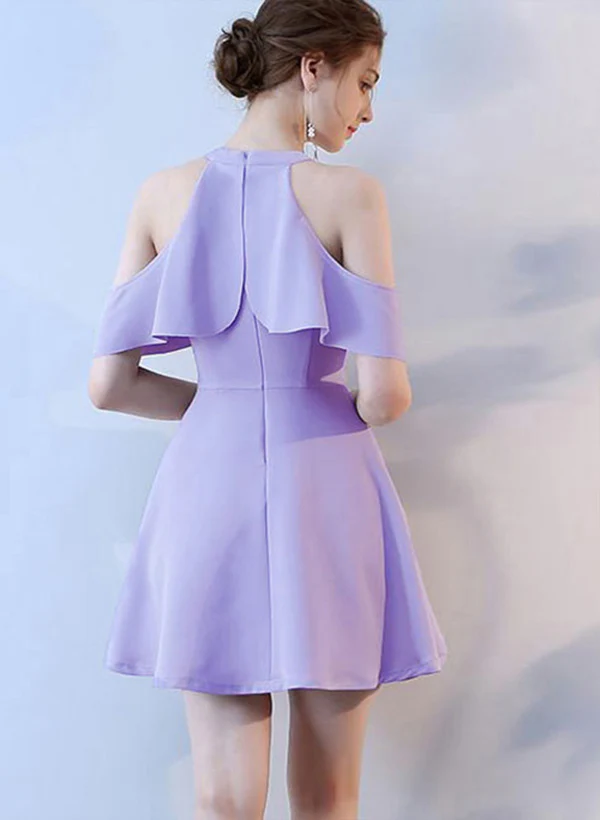 A-Line/Princess High Neck Short Sleeves Elastic Satin Short/Mini Homecoming Dresses Dress - Image 2