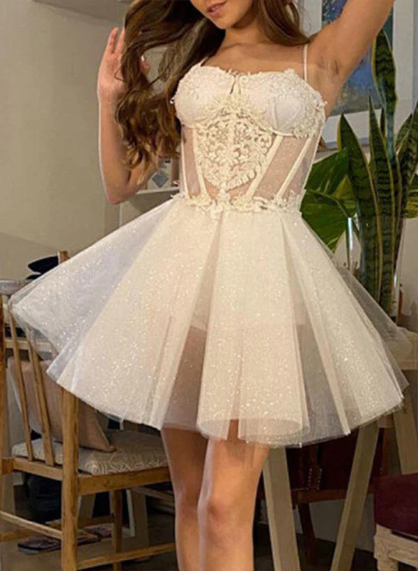 A-Line/Princess Sweetheart Tulle  Sleeveless Short/Mini Homecoming Dresses With Appliques Lace - Image 3