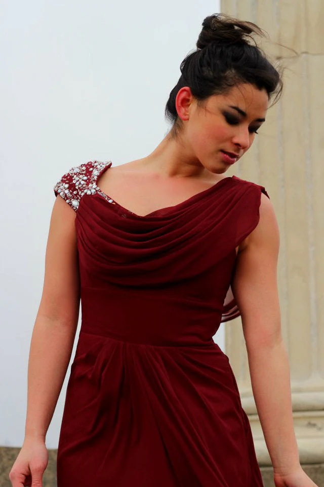 A-line Round Collar Floor Length Chiffon Beading Prom Dress - Image 7