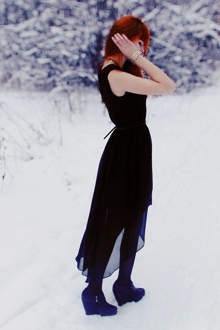 A-line Round Collar High-low Length Chiffon Prom Dress - Image 5