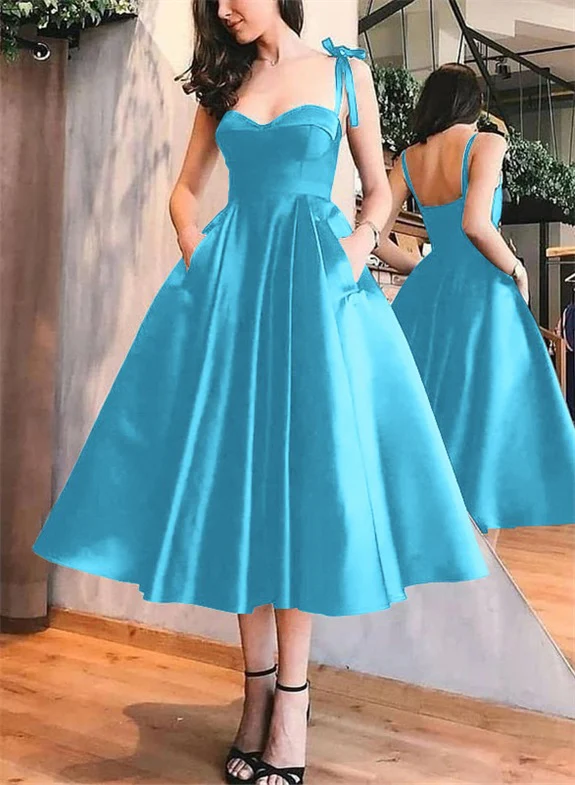 A-Line Satin Sweetheart Homecoming Dresses With Pockets - Image 10