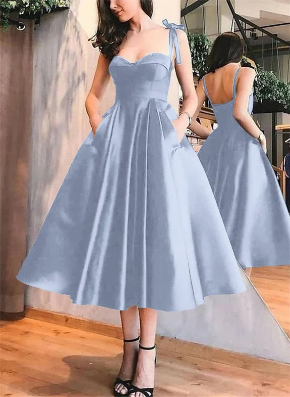 A-Line Satin Sweetheart Homecoming Dresses With Pockets - Image 13