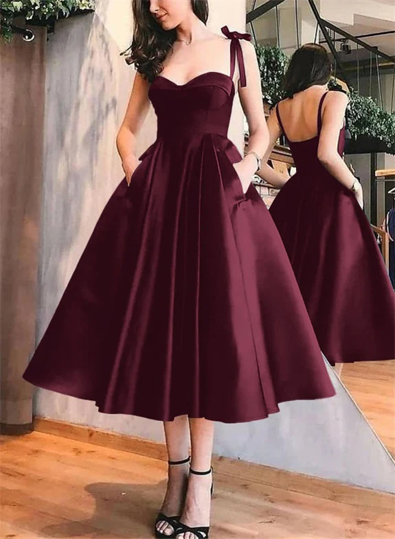 A-Line Satin Sweetheart Homecoming Dresses With Pockets - Image 14