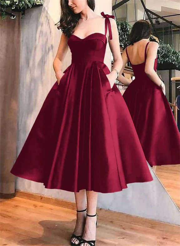 A-Line Satin Sweetheart Homecoming Dresses With Pockets - Image 15