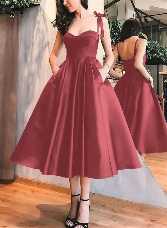 A-Line Satin Sweetheart Homecoming Dresses With Pockets - Image 16