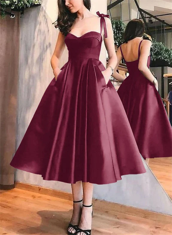 A-Line Satin Sweetheart Homecoming Dresses With Pockets - Image 17