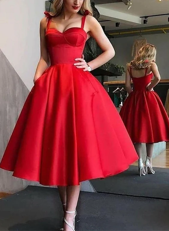 A-Line Satin Sweetheart Homecoming Dresses With Pockets - Image 18
