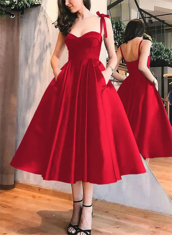 A-Line Satin Sweetheart Homecoming Dresses With Pockets - Image 19