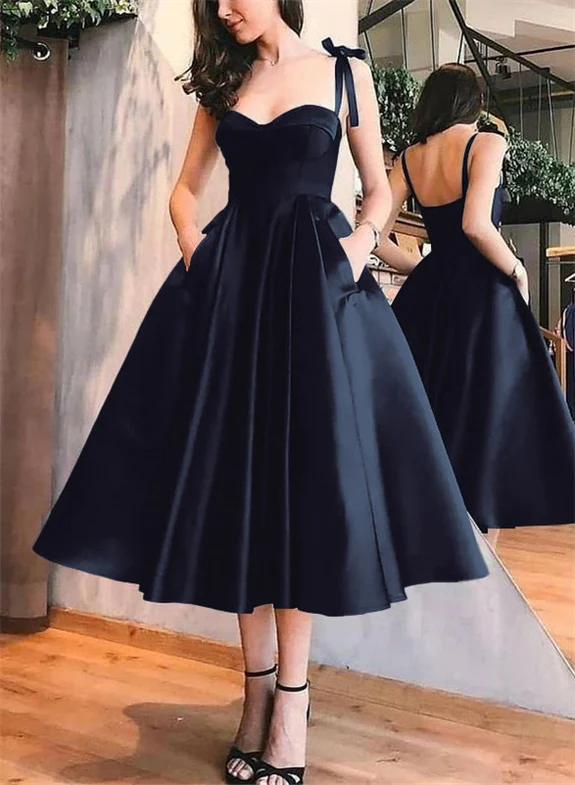 A-Line Satin Sweetheart Homecoming Dresses With Pockets - Image 2