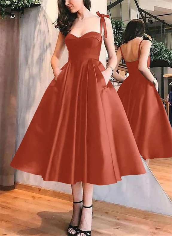 A-Line Satin Sweetheart Homecoming Dresses With Pockets - Image 20