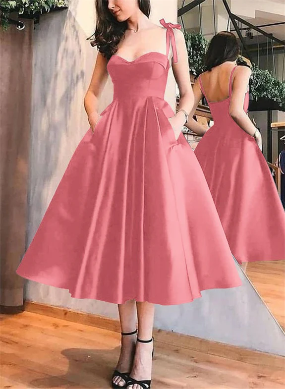 A-Line Satin Sweetheart Homecoming Dresses With Pockets - Image 21