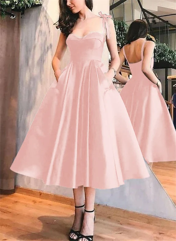 A-Line Satin Sweetheart Homecoming Dresses With Pockets - Image 23