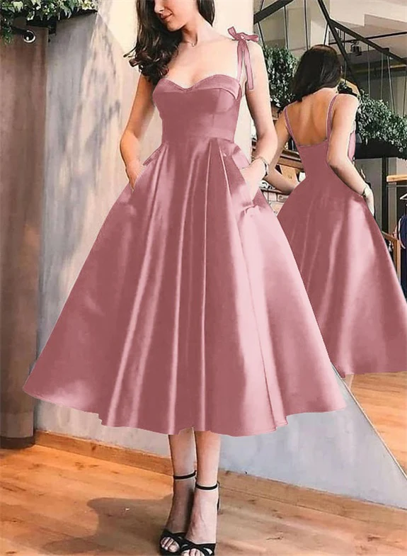 A-Line Satin Sweetheart Homecoming Dresses With Pockets - Image 24