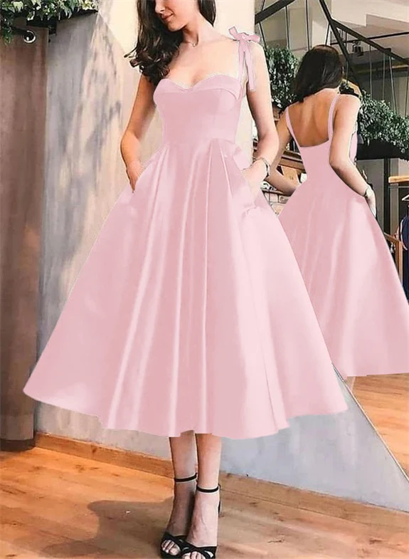 A-Line Satin Sweetheart Homecoming Dresses With Pockets - Image 25