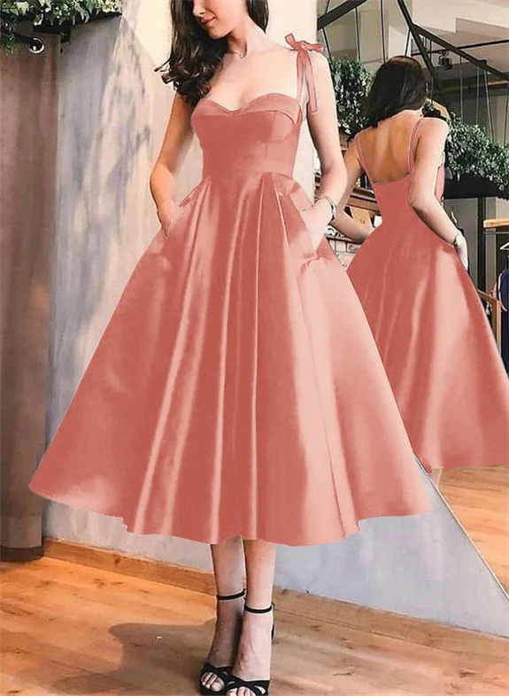 A-Line Satin Sweetheart Homecoming Dresses With Pockets - Image 26