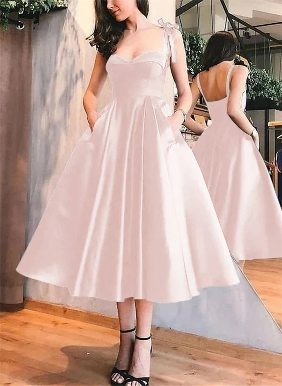 A-Line Satin Sweetheart Homecoming Dresses With Pockets - Image 27