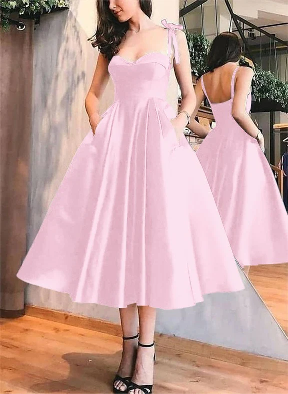 A-Line Satin Sweetheart Homecoming Dresses With Pockets - Image 28