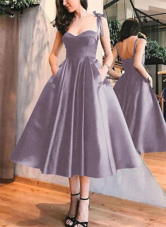 A-Line Satin Sweetheart Homecoming Dresses With Pockets - Image 29